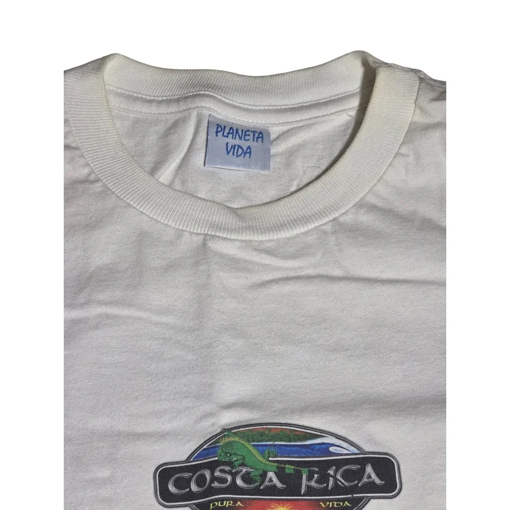 Vintage‎ Planeta Vida Costa Rica Pura Vida Iguana Graphic T-Shirt Mens XL White